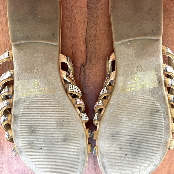 NATURE BREEZE Adrian Crystal Strappy Flat Slide Sandals Copper Rose Gold Size 9 - Picture 8 of 13